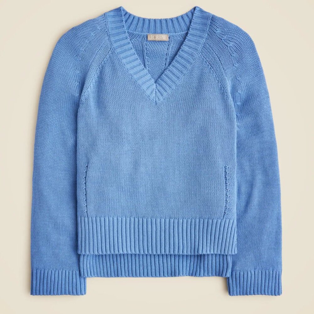 NWT JCREW Heritage cotton relaxed V-neck sweater in Dark Peri Blue